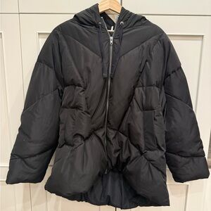 Black Hooded Puffer Coat - Wome